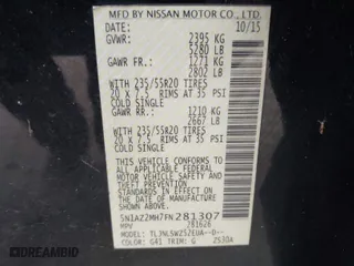 2015 Nissan Murano SV with VIN 5N1AZ2MH7FN281307, listed as a IAAI auction lot 41783282 with 212,111 mi miles. Bid and sale history available at carsss.com. Image 9.