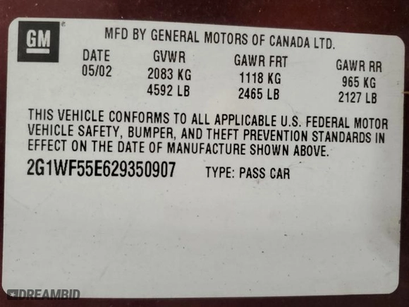 2002 Chevrolet Impala with VIN 2G1WF55E629350907, listed as a Copart auction lot 79885194 with 129,071 mi miles and Clean Title. Bid and sale history available at carsss.com. Image 12.