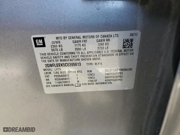 2012 Chevrolet Equinox LT w/1LT with VIN 2GNFLEEK5C6395613, listed as a Copart auction lot 42378115 with 106,211 mi miles and Salvage Title. Bid and sale history available at carsss.com. Image 14.