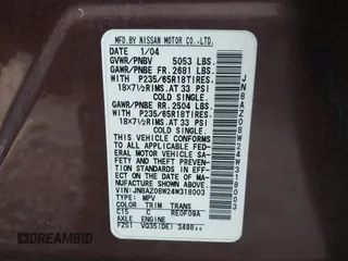 2004 Nissan Murano SE z VIN JN8AZ08W24W318003, wystawiony jako IAAI lot #42355687 z przebiegiem 98 013 mil mil oraz . Historia ofert i sprzedaży dostępna na DreamBid. Obrazek 9.