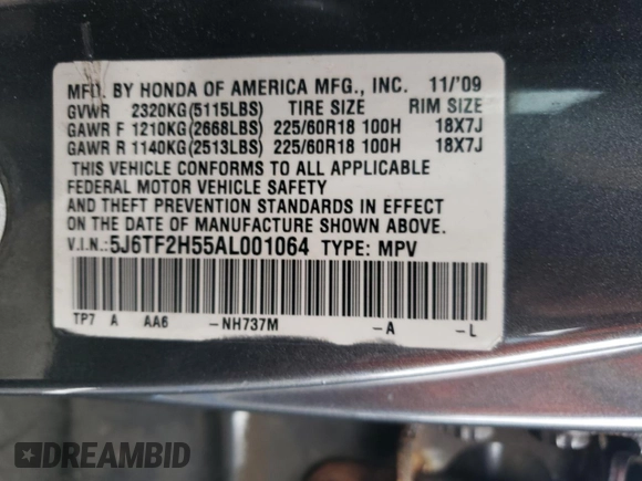 2010 Honda Accord Crosstour EX-L with VIN 5J6TF2H55AL001064, listed as a Copart auction lot 77971174 with 206,115 mi miles and Salvage Title. Bid and sale history available at carsss.com. Image 14.