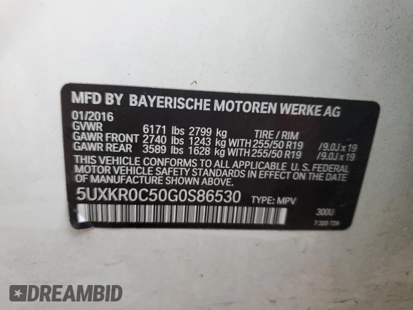 2016 BMW X5 xDrive35i with VIN 5UXKR0C50G0S86530, listed as a Copart auction lot 51190015 with 148,786 mi miles and Salvage Title. Bid and sale history available at carsss.com. Image 14.