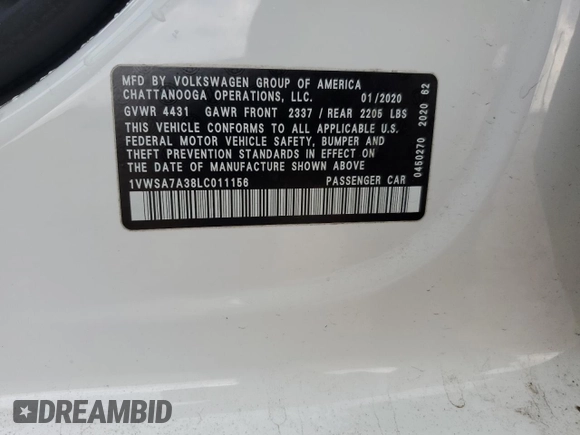 2020 Volkswagen Passat SE z VIN 1VWSA7A38LC011156, wystawiony jako Copart lot #55928405 z przebiegiem 75 791 mil mil oraz Szkoda całkowita • Salvage title. Historia ofert i sprzedaży dostępna na DreamBid. Obrazek 12.