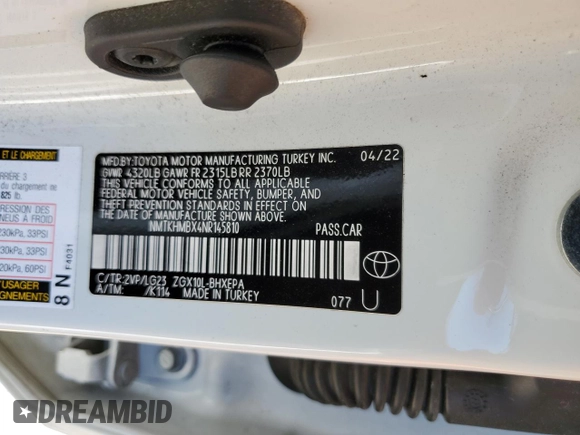 2022 Toyota C-HR XLE with VIN NMTKHMBX4NR145810, listed as a Copart auction lot 83892674 with 40,462 mi miles and Clean Title. Bid and sale history available at DreamBid. Image 13.