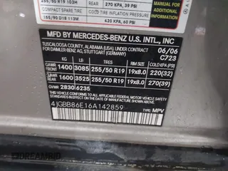 2006 Mercedes-Benz M 350 with VIN 4JGBB86E16A142859, listed as a IAAI auction lot 41867816 with 164,401 mi miles and . Bid and sale history available at DreamBid. Image 9.