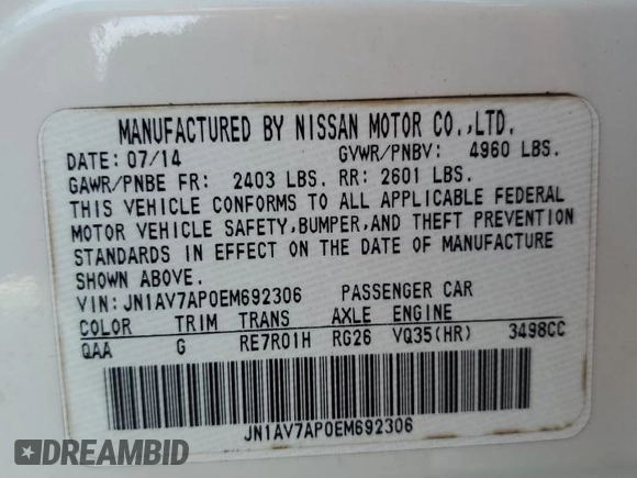 2014 Infiniti Q50 Hybrid Sport with VIN JN1AV7AP0EM692306, listed as a Copart auction lot 53861025 with 83,452 mi miles and Clean Title. Bid and sale history available at carsss.com. Image 12.