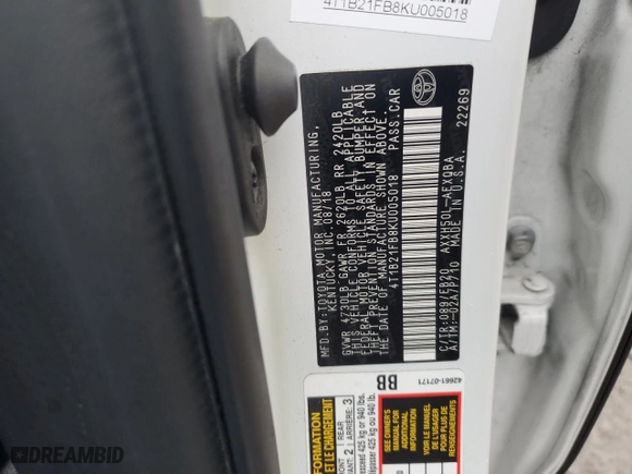 2019 Toyota Avalon Hybrid Limited with VIN 4T1B21FB8KU005018, listed as a Copart auction lot 45603125 with 111,976 mi miles and Salvage Title. Bid and sale history available at carsss.com. Image 13.