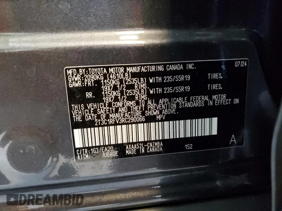 2024 Toyota RAV4 XLE Premium with VIN 2T3C1RFV3RC290066, listed as a Copart auction lot 56318665 with 28,741 mi miles and Salvage title. Bid and sale history available at DreamBid. Image 14.
