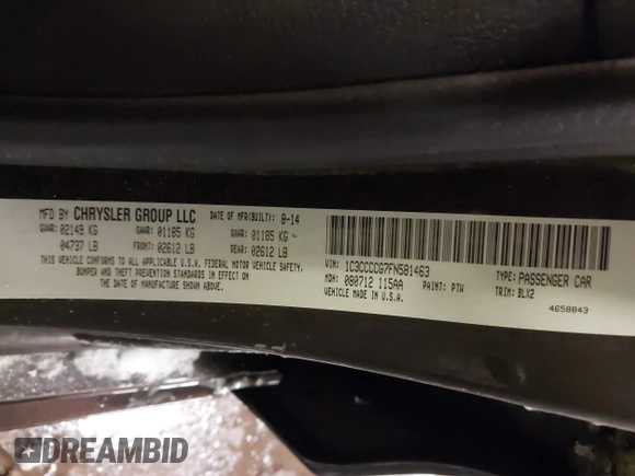 2015 Chrysler 200 C with VIN 1C3CCCCG7FN581463, listed as a IAAI auction lot 41592641 with 108,300 mi miles. Bid and sale history available at carsss.com. Image 9.