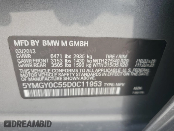 2013 BMW X5 M with VIN 5YMGY0C55D0C11953, listed as a Copart auction lot 72042214 with 72,407 mi miles and Salvage Title. Bid and sale history available at carsss.com. Image 13.