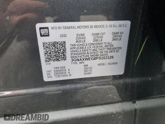 2023 Chevrolet Equinox RS z VIN 3GNAXWEG8PS163126, wystawiony jako Copart lot #57618055 z przebiegiem 45 033 mil mil oraz Szkoda całkowita • Salvage title. Historia ofert i sprzedaży dostępna na DreamBid. Obrazek 13.