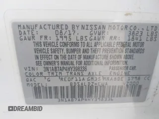 2017 Nissan Sentra S with VIN 3N1AB7AP4HY398336, listed as a IAAI auction lot 41891210 with 99,978 mi miles and . Bid and sale history available at carsss.com. Image 9.