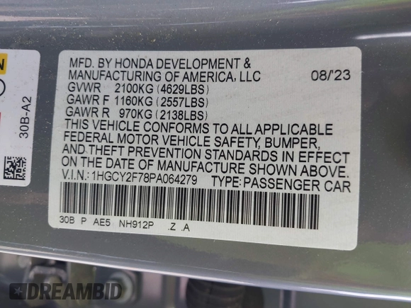 2023 Honda Accord Sport-L with VIN 1HGCY2F78PA064279, listed as a IAAI auction lot 42256226 with Not provided miles and . Bid and sale history available at DreamBid. Image 9.