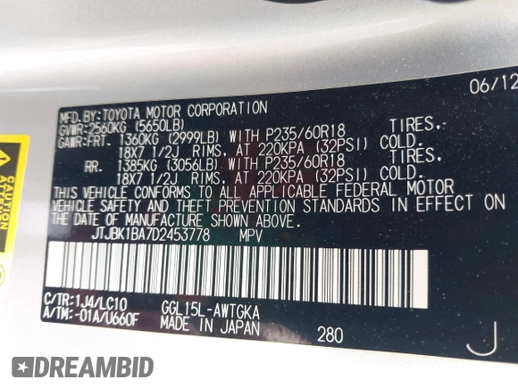 2013 Lexus RX 350 with VIN JTJBK1BA7D2453778, listed as a IAAI auction lot 42288745 with 136,011 mi miles and . Bid and sale history available at DreamBid. Image 9.