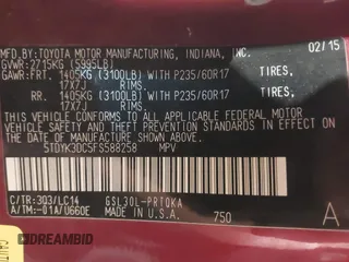 2015 Toyota Sienna XLE с VIN 5TDYK3DC5FS588258, выставлен на аукционе IAAI как лот 41089108 с пробегом 124 777 миль миль и . История ставок и продаж доступна на DreamBid. Изображение 9.