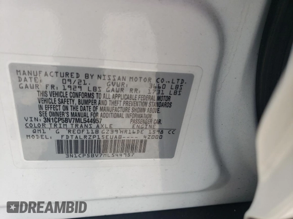 2021 Nissan Kicks S z VIN 3N1CP5BV7ML544957, wystawiony jako Copart lot #49315645 z przebiegiem 27 918 mil mil oraz Szkoda całkowita • Salvage title. Historia ofert i sprzedaży dostępna na DreamBid. Obrazek 15.