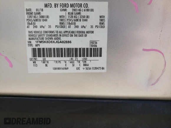 2018 Ford Explorer XLT with VIN 1FM5K8D8XJGA82886, listed as a Copart auction lot 82131564 with 184,975 mi miles and Salvage title. Bid and sale history available at DreamBid. Image 14.