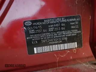 2016 Hyundai Sonata SE with VIN 5NPE24AF9GH323096, listed as a Copart auction lot 83841994 with 52,770 mi miles and Salvage Title. Bid and sale history available at carsss.com. Image 12.