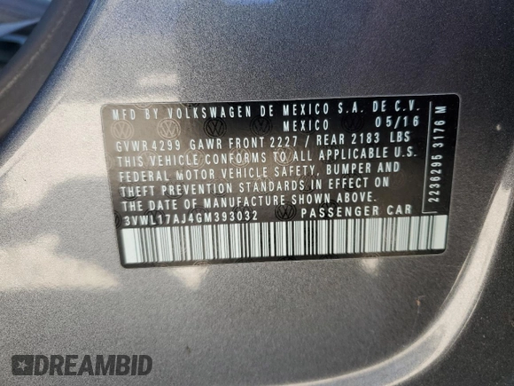 2016 Volkswagen Jetta Sedan 1.8T SEL with VIN 3VWL17AJ4GM393032, listed as a Copart auction lot 54776735 with 0 mi miles and Clean Title. Bid and sale history available at carsss.com. Image 12.