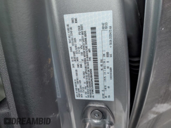 2022 Ford Escape SE with VIN 1FMCU9G62NUB69500, listed as a Copart auction lot 46162365 with 7,452 mi miles and Clean Title. Bid and sale history available at DreamBid. Image 15.