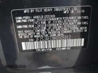 2017 Subaru Forester Premium with VIN JF2SJAEC9HG505912, listed as a IAAI auction lot 41165598 with 116,435 mi miles. Bid and sale history available at carsss.com. Image 9.