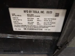 2020 Tesla Model X Long Range with VIN 5YJXCDE24LF272242, listed as a IAAI auction lot 41275226 with 103,731 mi miles. Bid and sale history available at carsss.com. Image 9.