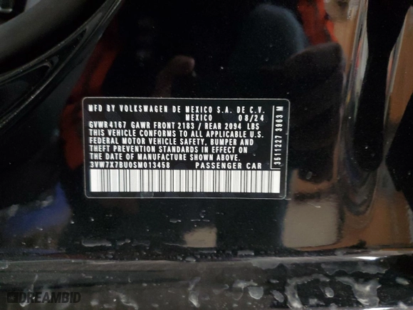 2025 Volkswagen Jetta SE with VIN 3VW7X7BU0SM013458, listed as a Copart auction lot 87836735 with 433 mi miles and Salvage Title. Bid and sale history available at carsss.com. Image 12.