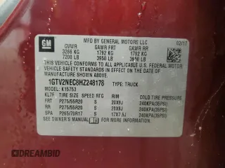 2017 GMC Sierra 1500 SLT z VIN 1GTV2NEC8HZ248178, wystawiony jako Copart lot #48468555 z przebiegiem 135 207 mil mil oraz Szkody całkowita. Historia ofert i sprzedaży dostępna na DreamBid. Obrazek 12.