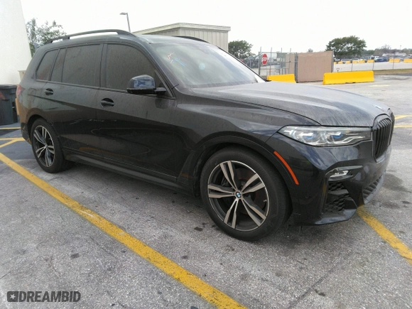 2021 BMW X7 M50i with VIN 5UXCX6C06M9H34992, listed as a IAAI auction lot 41513197 with 22,029 mi miles. Bid and sale history available at carsss.com. Image 1.