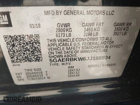 2018 Buick Enclave Essence with VIN 5GAERBKW6JJ188934, listed as a IAAI auction lot 41971562 with 94,210 mi miles and . Bid and sale history available at carsss.com. Image 9.