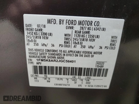 2018 Ford Police Interceptor Utility z VIN 1FM5K8AR2JGC56401, wystawiony jako Copart lot #56989315 z przebiegiem 115 488 mil mil oraz Tytuł czysty. Historia ofert i sprzedaży dostępna na DreamBid. Obrazek 12.