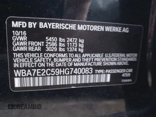 2017 BMW 7 Series 740i с VIN WBA7E2C59HG740083, выставлен на аукционе IAAI как лот 41923621 с пробегом 115 591 миль миль и . История ставок и продаж доступна на DreamBid. Изображение 9.