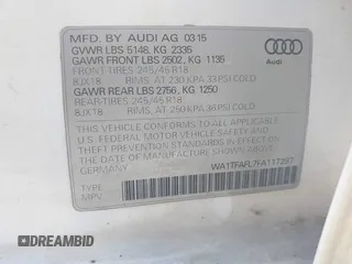 2015 Audi allroad Premium with VIN WA1TFAFL7FA117297, listed as a IAAI auction lot 41384957 with 111,653 mi miles. Bid and sale history available at carsss.com. Image 9.