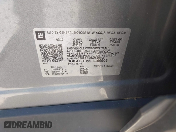 2020 GMC Terrain SLE z VIN 3GKALTEV5LL160906, wystawiony jako IAAI lot #42063518 z przebiegiem 58 911 mil mil oraz . Historia ofert i sprzedaży dostępna na DreamBid. Obrazek 9.