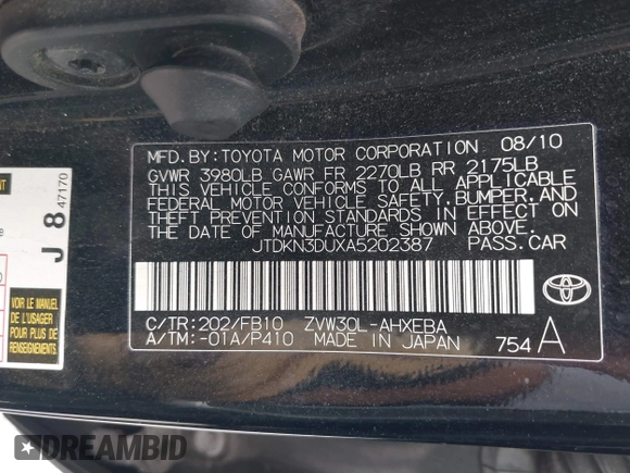 2010 Toyota Prius II z VIN JTDKN3DUXA5202387, wystawiony jako IAAI lot #42381330 z przebiegiem 167 624 mil mil oraz . Historia ofert i sprzedaży dostępna na DreamBid. Obrazek 9.