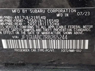 2024 Subaru Impreza with VIN JF1GUABC7R8265244, listed as a IAAI auction lot 41805023 with 1 mi miles. Bid and sale history available at carsss.com. Image 9.