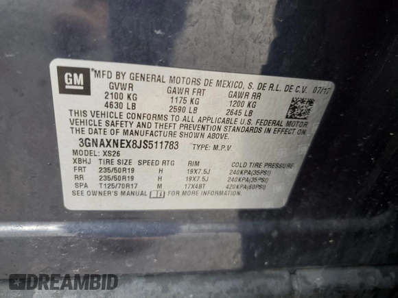 2018 Chevrolet Equinox Premier with VIN 3GNAXNEX8JS511783, listed as a Copart auction lot 51226085 with 167,938 mi miles and Salvage Title. Bid and sale history available at carsss.com. Image 13.