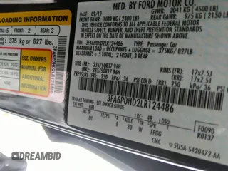 2020 Ford Fusion SE with VIN 3FA6P0HD2LR124486, listed as a IAAI auction lot 41638783 with 78,576 mi miles and . Bid and sale history available at DreamBid. Image 9.