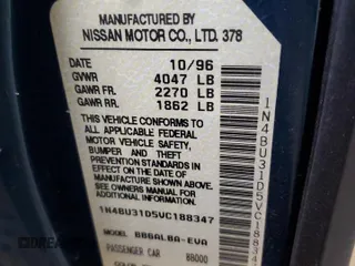 1997 Nissan Altima XE with VIN 1N4BU31D5VC188347, listed as a Copart auction lot 87655745 with 261,452 mi miles and Salvage Title. Bid and sale history available at carsss.com. Image 14.