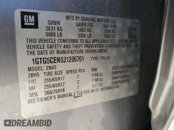 2018 GMC Canyon 2WD SLE with VIN 1GTG5CEN0J1206761, listed as a Copart auction lot 42490995 with 132,480 mi miles and Clean Title. Bid and sale history available at carsss.com. Image 12.