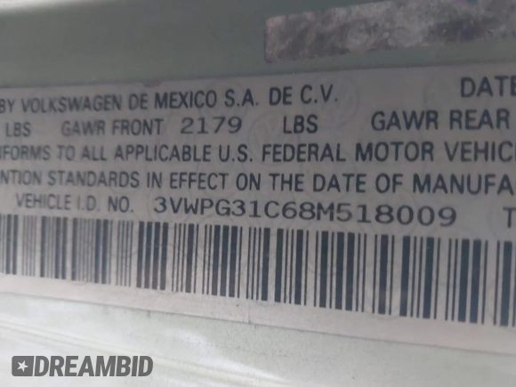 2008 Volkswagen Beetle S с VIN 3VWPG31C68M518009, выставлен на аукционе IAAI как лот 40982053 с пробегом 156 552 миль миль и . История ставок и продаж доступна на DreamBid. Изображение 9.