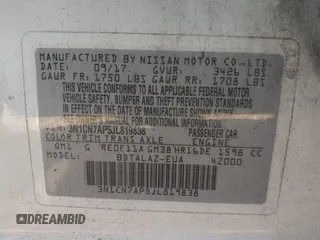 2018 Nissan Versa SV с VIN 3N1CN7AP5JL819838, выставлен на аукционе IAAI как лот 41878387 с пробегом 227 298 миль миль и . История ставок и продаж доступна на DreamBid. Изображение 9.