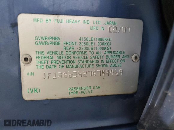 2007 Subaru Forester X с VIN JF1SG63627G744469, выставлен на аукционе Copart как лот 85501554 с пробегом 222 848 миль миль и Чистый • Clean title. История ставок и продаж доступна на DreamBid. Изображение 13.
