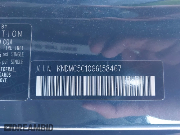 2016 Kia Sedona SX with VIN KNDMC5C10G6158467, listed as a IAAI auction lot 41733034 with 123,306 mi miles and . Bid and sale history available at carsss.com. Image 9.