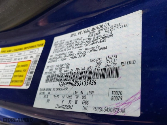 2016 Ford Fusion SE with VIN 1FA6P0HD8G5135436, listed as a IAAI auction lot 41660782 with 200,070 mi miles. Bid and sale history available at carsss.com. Image 9.