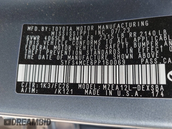 2023 Toyota Corolla SE with VIN 5YFS4MCE6PP160069, listed as a IAAI auction lot 42074098 with 7,245 mi miles and . Bid and sale history available at DreamBid. Image 9.