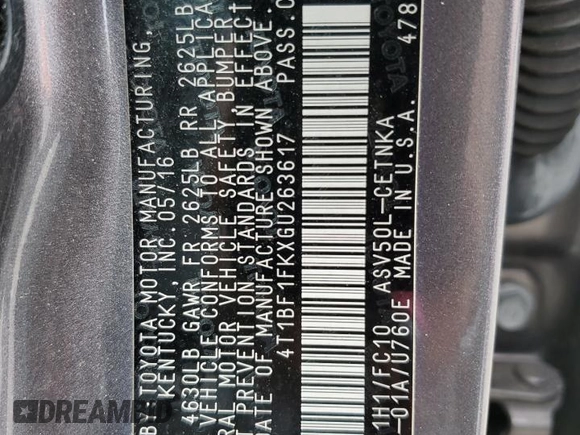 2016 Toyota Camry XLE with VIN 4T1BF1FKXGU263617, listed as a Copart auction lot 54695175 with 158,340 mi miles and Salvage Title. Bid and sale history available at DreamBid. Image 12.