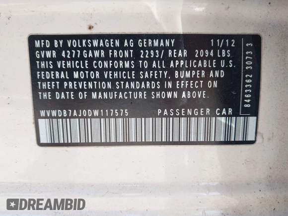 2013 Volkswagen Golf w/Conv & Sunroof z VIN WVWDB7AJ0DW117575, wystawiony jako IAAI lot #41785491 z przebiegiem 194 273 mil mil oraz . Historia ofert i sprzedaży dostępna na DreamBid. Obrazek 9.