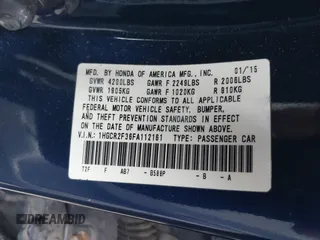 2015 Honda Accord Sedan LX with VIN 1HGCR2F36FA112161, listed as a IAAI auction lot 41985109 with 126,101 mi miles. Bid and sale history available at carsss.com. Image 9.