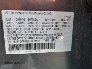 2020 Acura MDX w/Advance Pkg with VIN 5J8YD4H88LL033115, listed as a Copart auction lot 81778134 with 46,527 mi miles and Salvage Title. Bid and sale history available at carsss.com. Image 15.